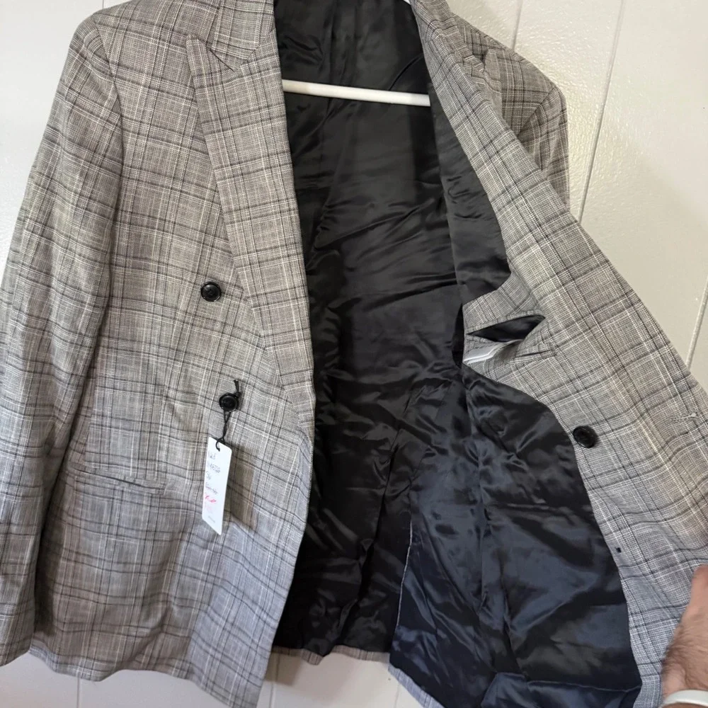 Reiss B Blazer Mens 36 Grey Glen‎ Plaid Double Breasted Tailored Jacket